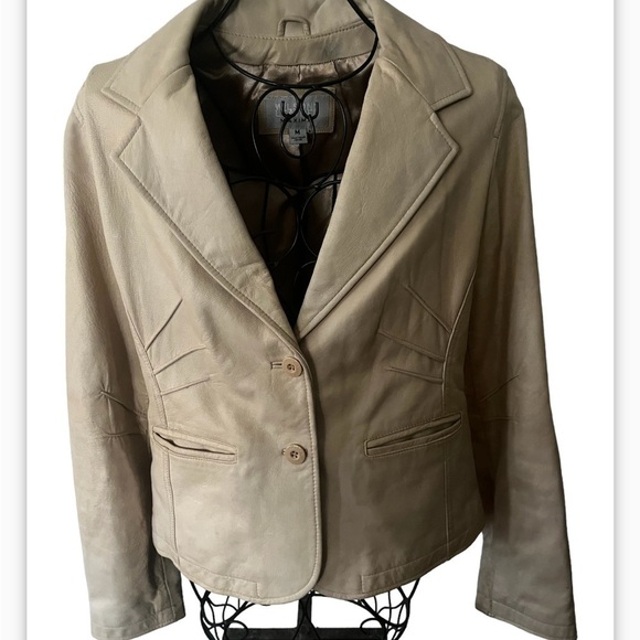 Y2K Vintage Beige Genuine Wilson Leather Maxima Blazer Sz M Button - Picture 5 of 11